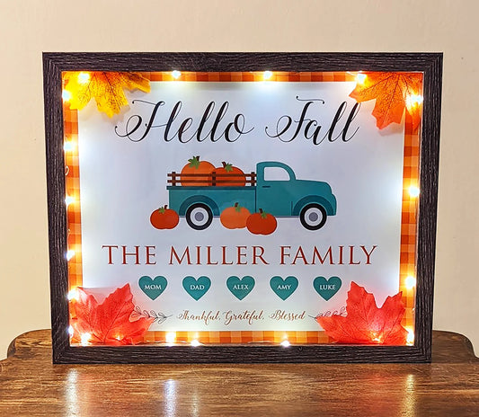 Hello Fall Sign. Personalized Fall Gift for Family. Lighted Shadow Box.
