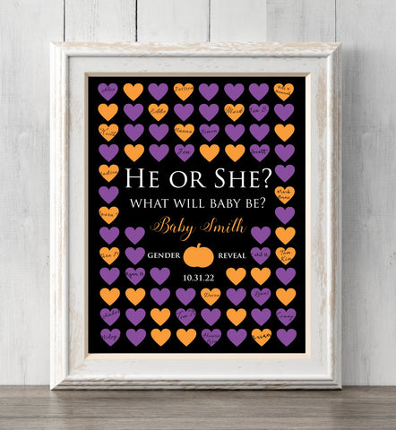 Halloween Gender Reveal Print. Fall Gender Reveal Guest Book Print or Guess Gender. Personalize text and colors. Prints BUY 2 GET 1 FREE!