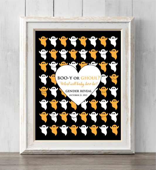 Halloween Gender Reveal Idea. Boo-y or Ghoul? Ghost Guest Book Print or Guess Gender. What Will Baby Boo Be?