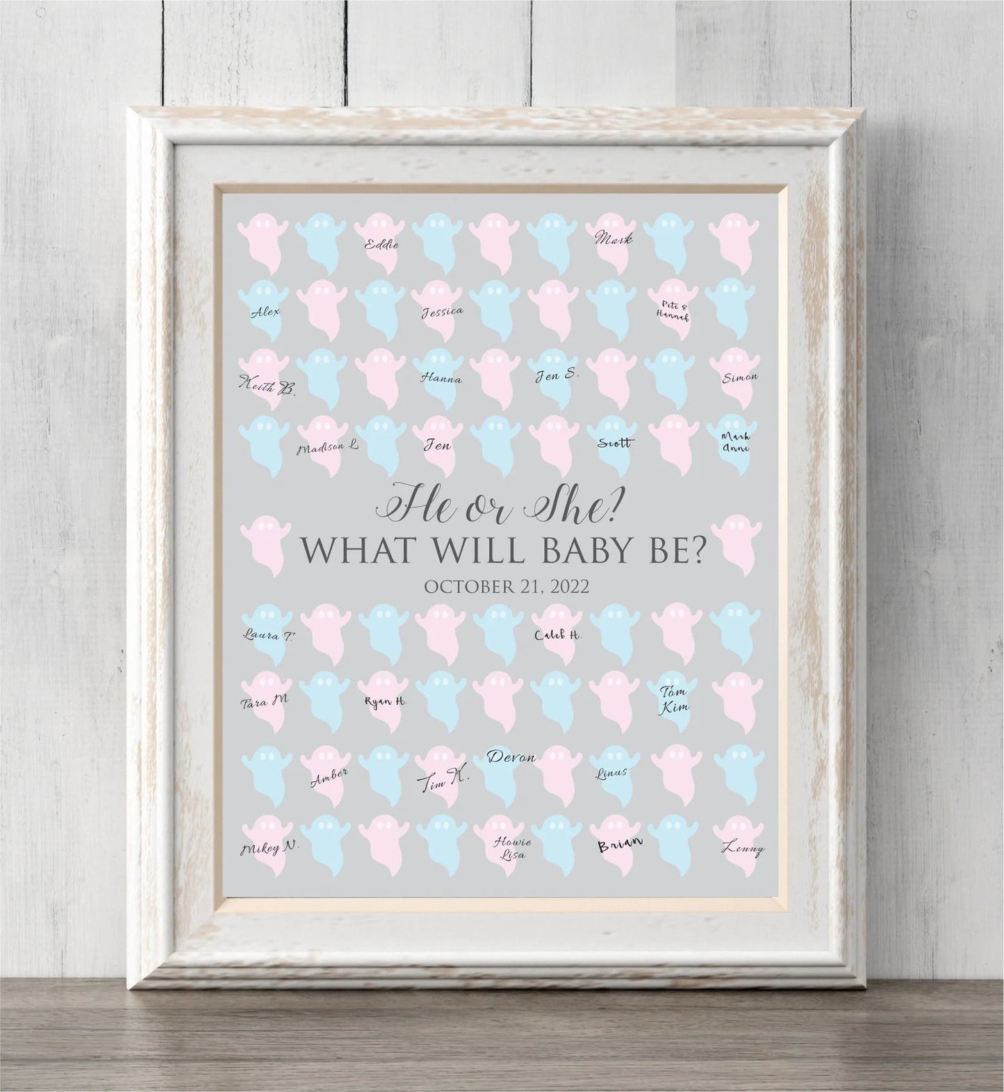 Halloween Gender Reveal Idea. Ghost Guest Book Print or Guess Gender. He or She? What Will Baby Be?