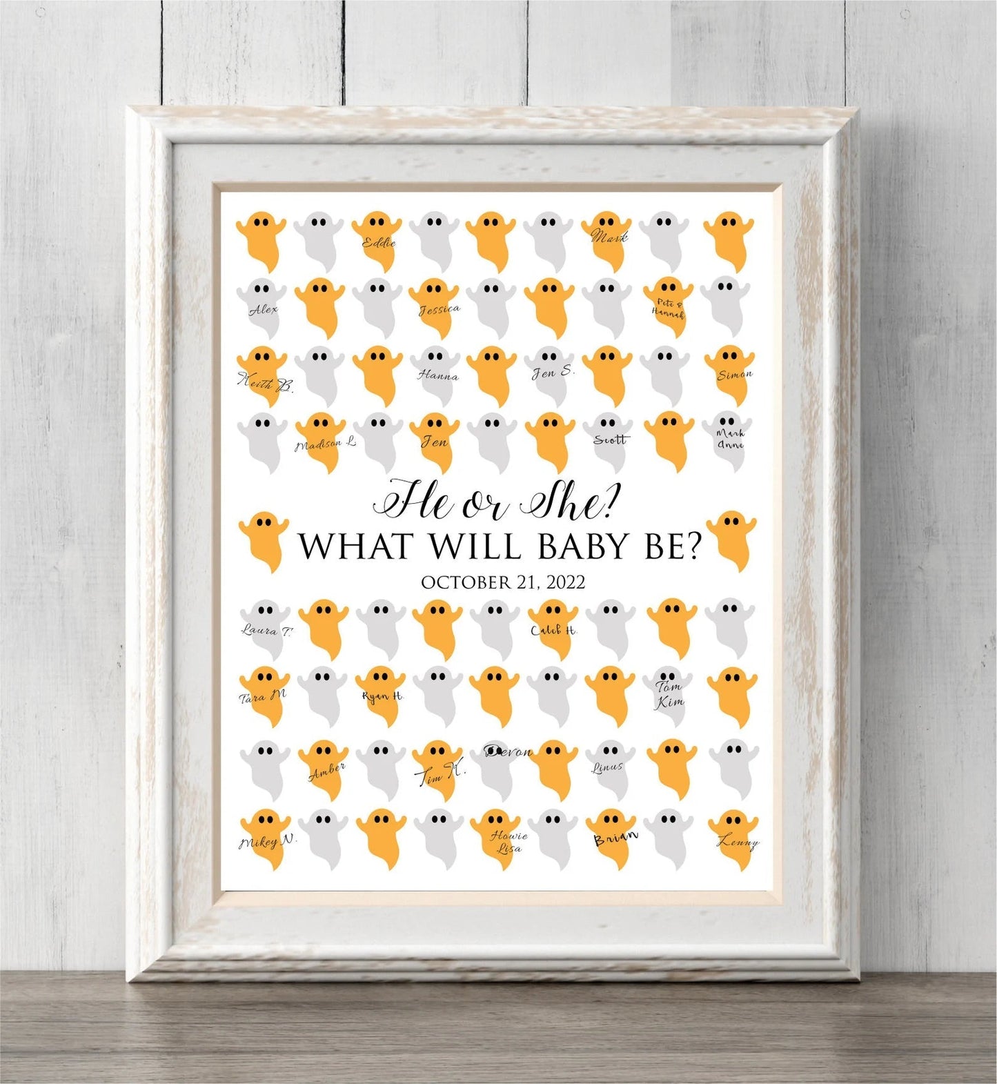 Halloween Gender Reveal Idea. Ghost Guest Book Print or Guess Gender. He or She? What Will Baby Be?