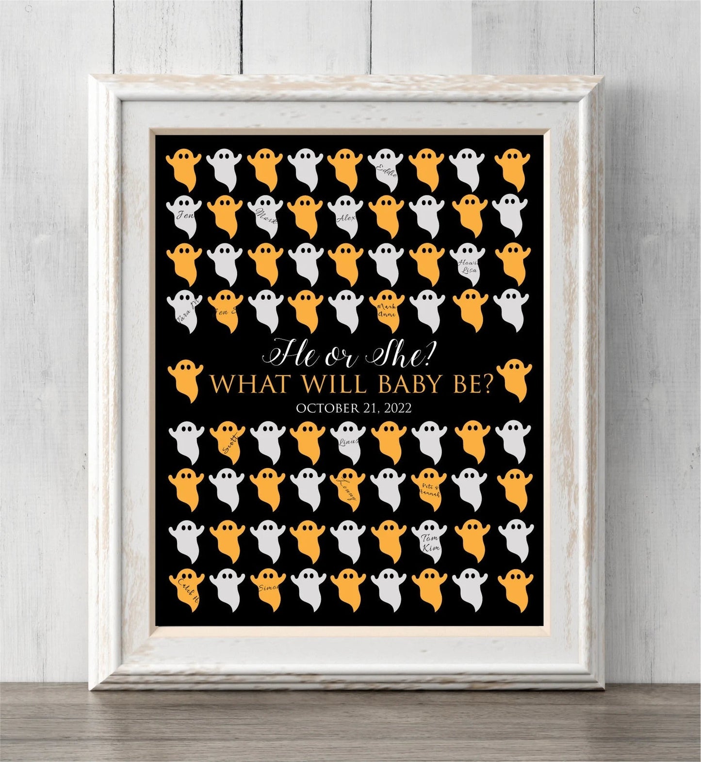 Halloween Gender Reveal Idea. Ghost Guest Book Print or Guess Gender. He or She? What Will Baby Be?