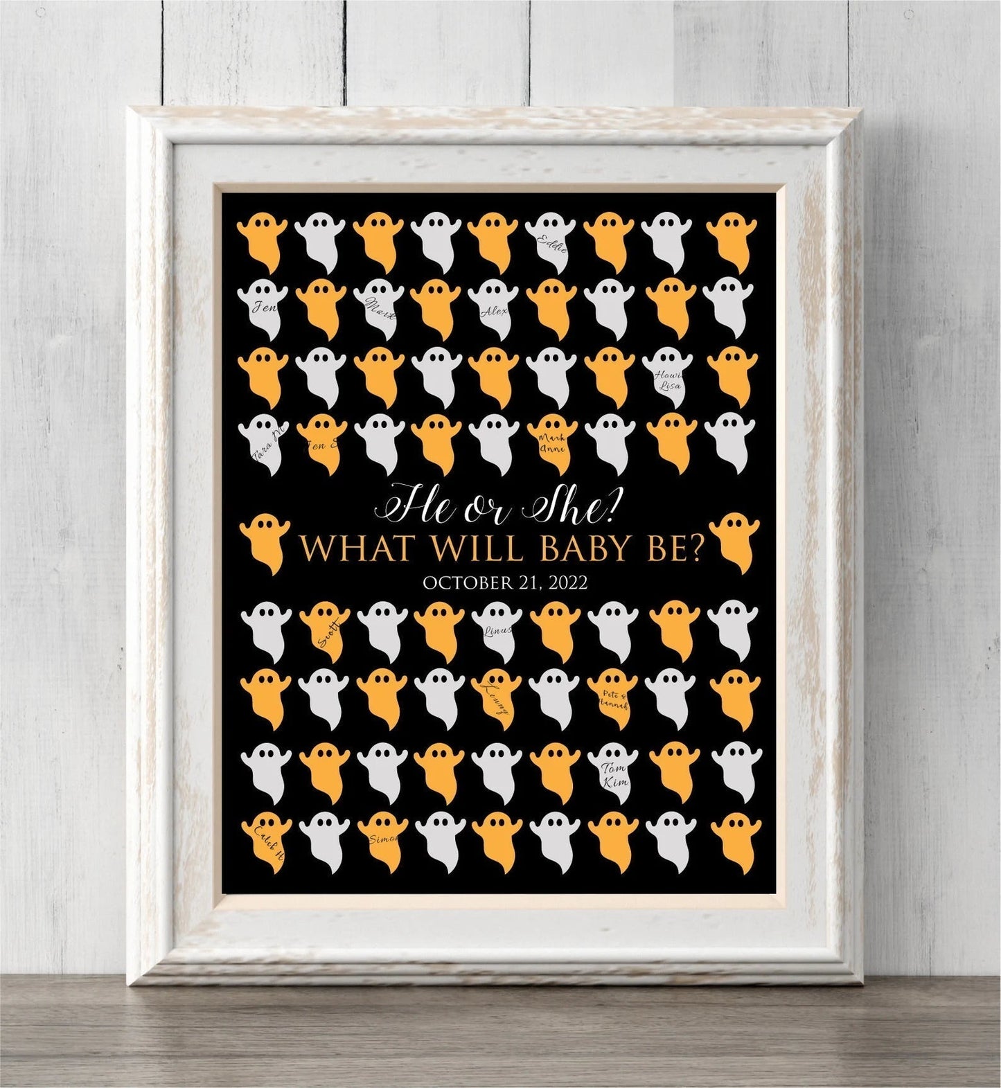 Halloween Gender Reveal Idea. Ghost Guest Book Print or Guess Gender. He or She? What Will Baby Be?