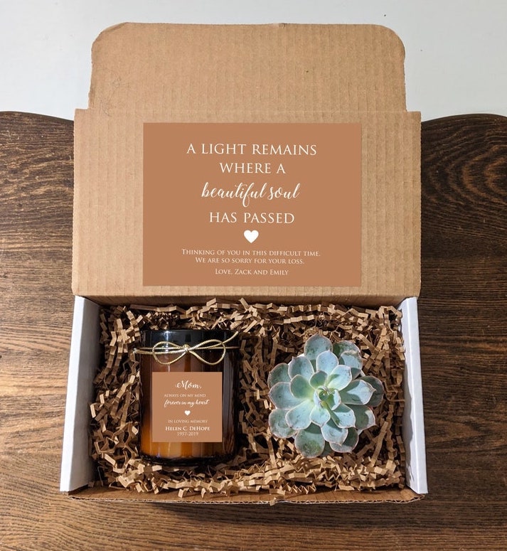 Personalized Memorial Gift Box with Candle and Succulent
